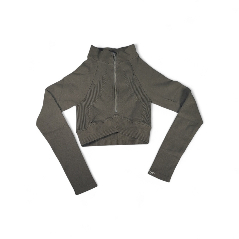 JOJA The Exhale Long Sleeve Cropped Half Zip in Army Green Size XS *Please Read